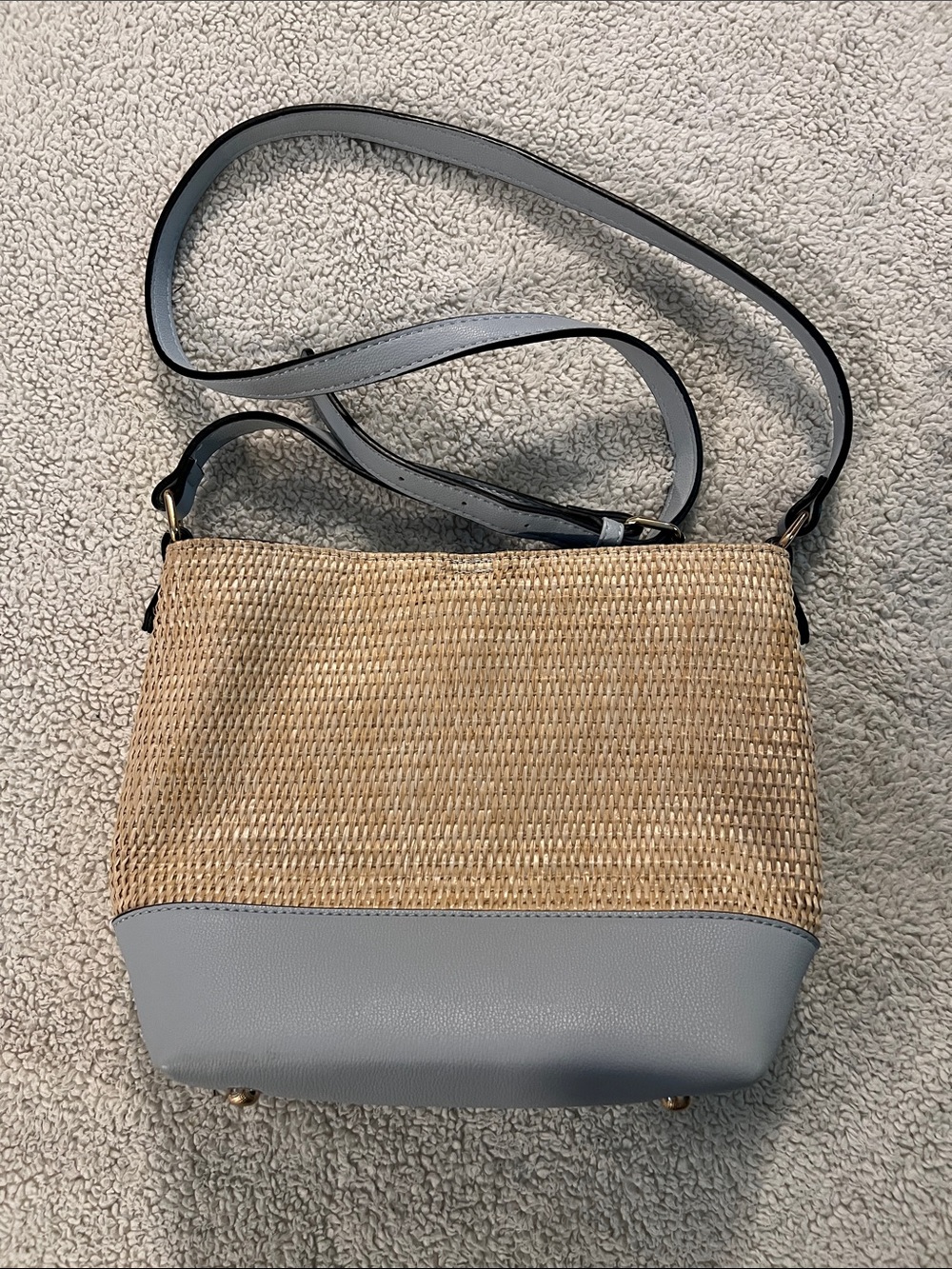 Straw and Light Blue Crossbody Bag Izzy and Ali